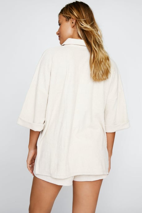 Ribbed Toweling Beach Shirt and Shorts Co-ord Set - Image 4