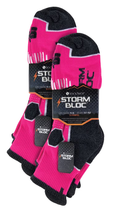 6 Pack Ladies Cushioned Ankle Sports Socks with Arch Support | Storm Bloc | Padded Heel & Toe Running Sports for Women - Pink - Image 2