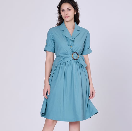 Shirt dress with asymmetric belt panel