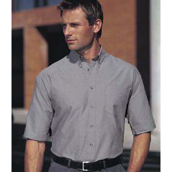 Russell Collection Mens Short Sleeve Poly-Cotton Easy Care Poplin Shirt (Convoy Grey) - Image 4