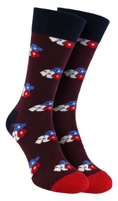 HS by Happy Socks - Mens 3 Pack Classic Flower Dress Socks - Flower (Burgundy) - Image 1