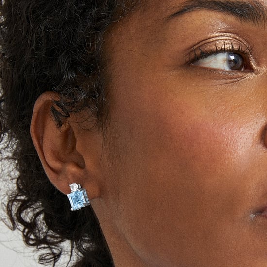 Luxenter 925 Sterling Silver earrings with aquamarine rhodium plated zirconia - Bashu