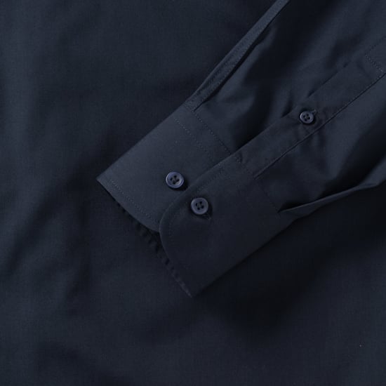 Russell Collection Mens Long Sleeve Poly-Cotton Easy Care Tailored Poplin Shirt (French Navy) - Image 4
