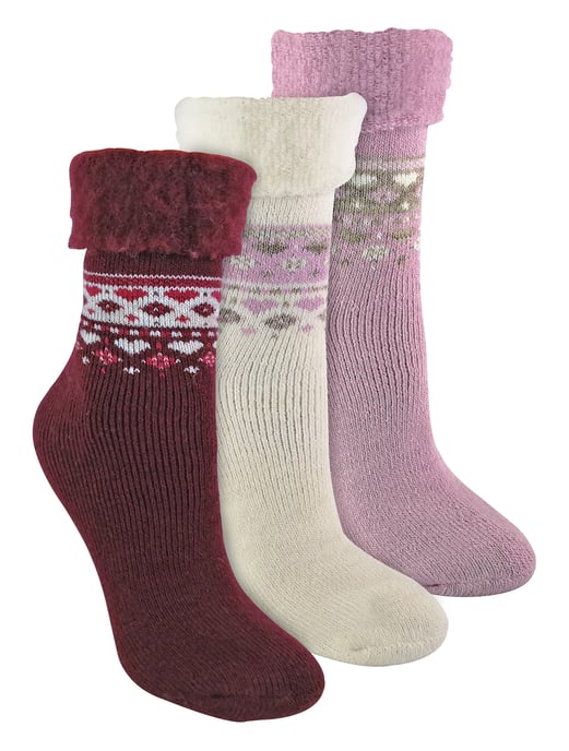 3-pack nordiska sängstrumpor i ull för damer - Deep Fuchsia / Pink / Cream - Image 1