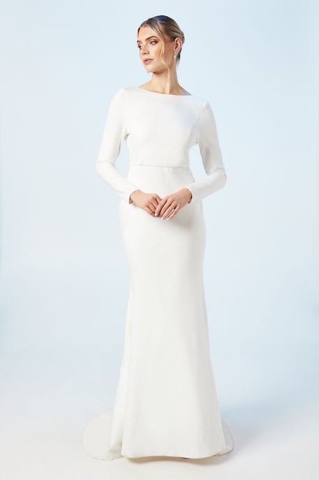 Slash Neck Puddle Wedding Dress