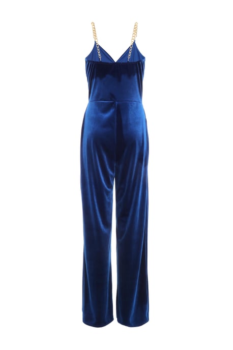 Royal Blue Velvet Wide Leg Jumpsuit