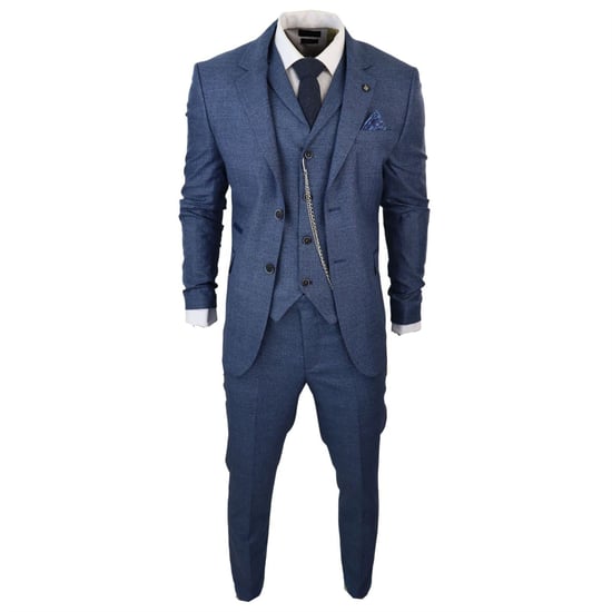 Heren 3-delig Blauwe Prince Of Wales Ruiten Pak - Image 1