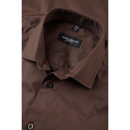 Russell Collection Mens Long Sleeve Easy Care Fitted Shirt (Chocolate) - Image 3