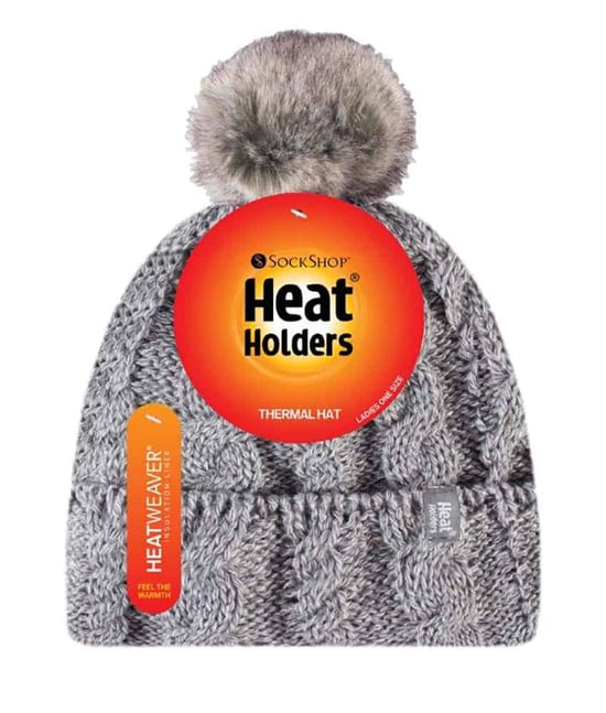 Heat Holders - Ladies Knit Fleece Lined Thermal Bobble Hat with Pom Pom - Image 2