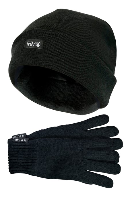 Mens Thinsulate Hat and Gloves Set | THMO | Acrylic Knitted Hat & Gloves for Winter - Black - Image 1
