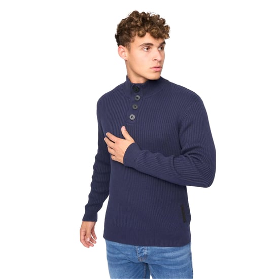 Crosshatch Heren Wellburys grof gebreide trui (Marine) - Image 1