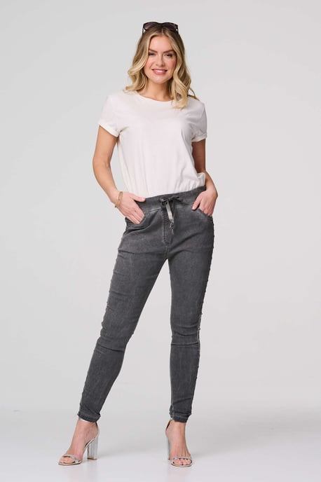 Dark Grey Plain Skinny Tie Waist Trousers