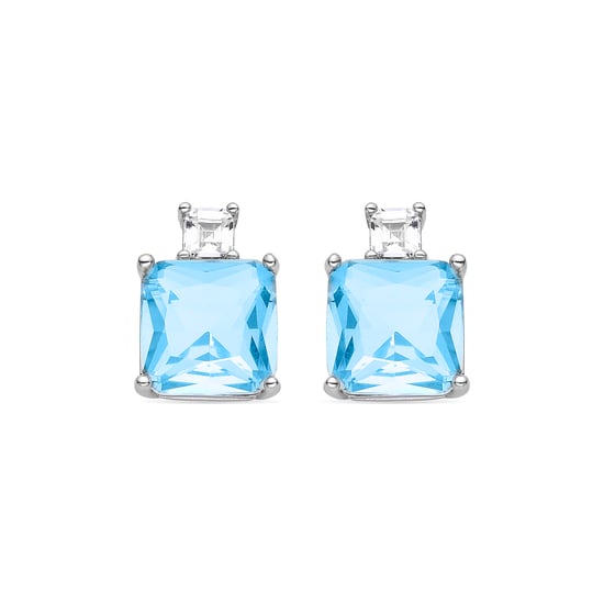 Luxenter 925 Sterling Silver earrings with aquamarine rhodium plated zirconia - Bashu