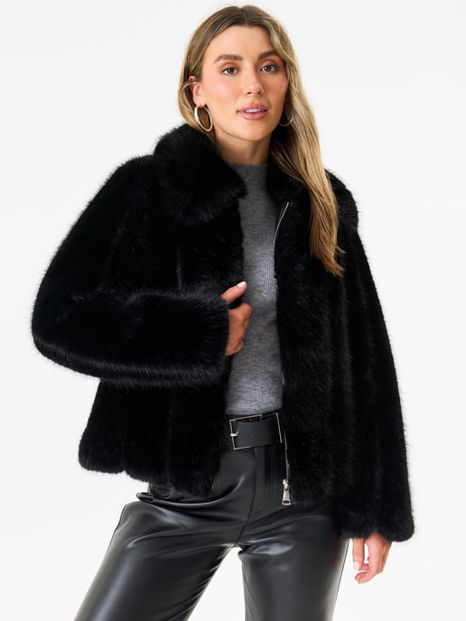 Zip Front Faux Fur Short Jacket