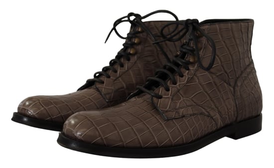 Dolce & Gabbana Men's Gray Crocodile Leather Derby Boots - Image 2