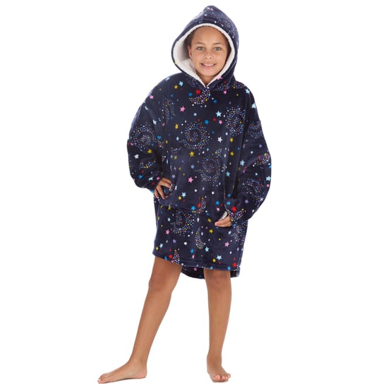 Childrens Unisex Oversize Hoodie Kids Plush Pull On Navy