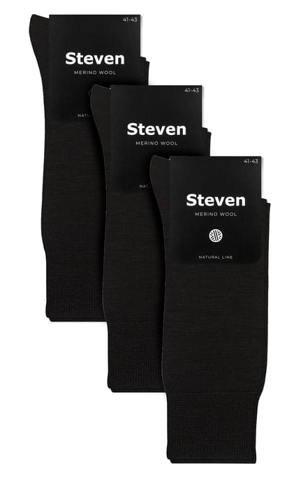 Steven - 3 Pairs Multipack Mens Original Merino Wool Socks - Black - Image 2
