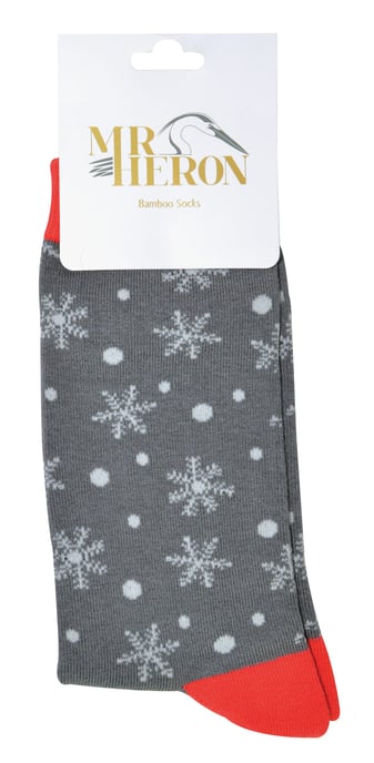 Mr Heron - Mens Christmas Socks | Novelty Bamboo Socks | Ruldoph & Santa Patterned Socks | Gift for Him - Snowflakes (Grey) - Image 2