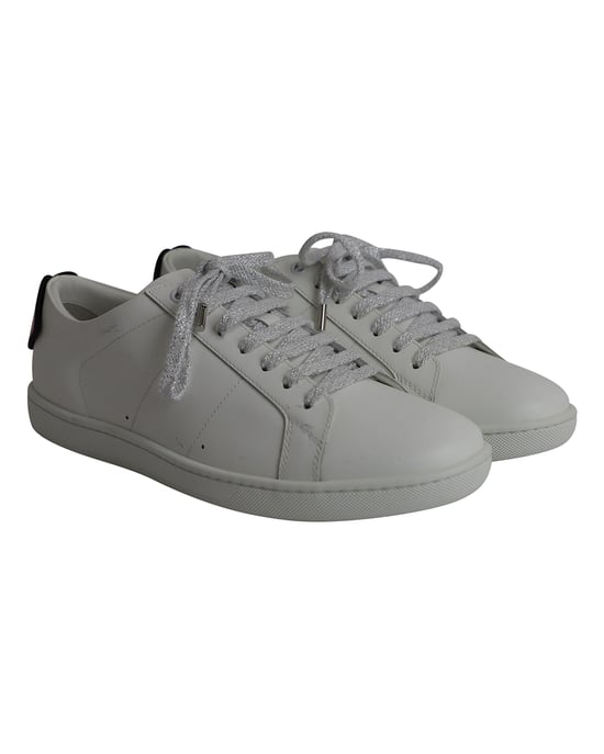 Saint Laurent Lips Classic Court Sneakers in White Leather - Image 3