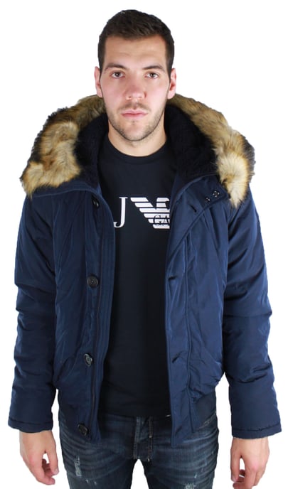 Armani Jeans Marinblå Pälskantad Huvajacka - Image 3