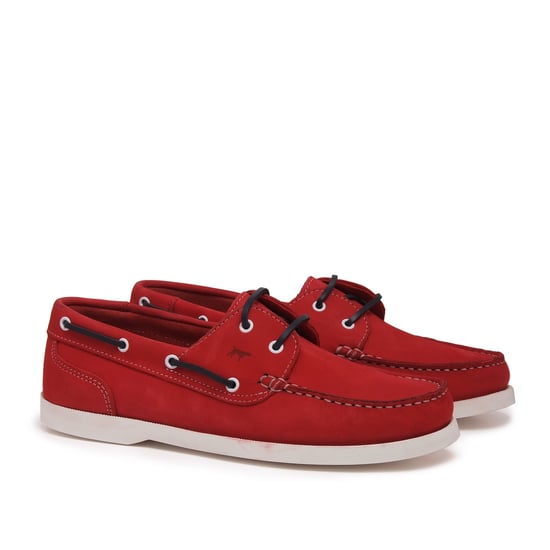 Men's Leather Boat Shoes in Red