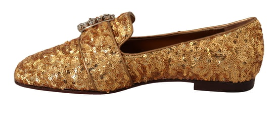 Dolce & Gabbana Gold Sequin Crystal Flat Women's Loafers Shoes - Image 2
