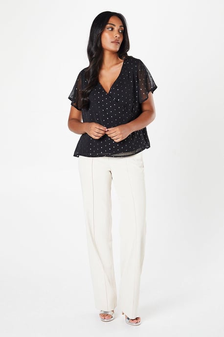 Petite Metallic Spot Wrap Blouse