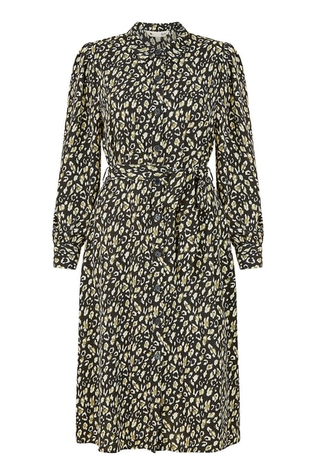 Black Leopard Print Shirt Dress