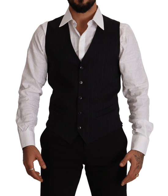 Dolce & Gabbana Men's Blue Striped Wool Stretch Waistcoat Vest