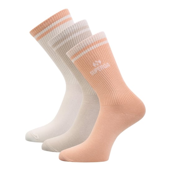 Superga Unisex Adult Ribbed Knitted Socks (Pack of 3) (Peach/White/Tan) - Image 1