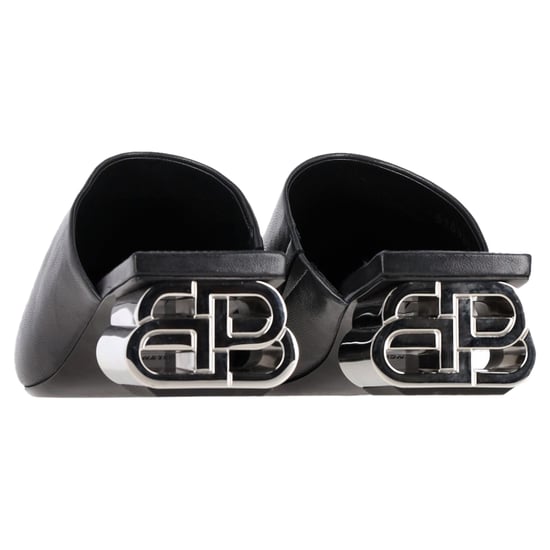 Balenciaga Typo Chrome Heel Mules in Black Leather - Image 6