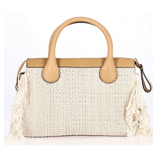 Chloé Edith Fringe Medium Dagtas in Beige Linnen en Tan Kalfsleer - Image 2