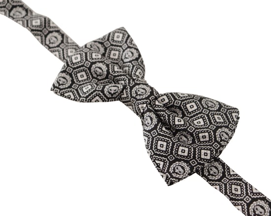 Dolce & Gabbana Black white 100% Silk Adjustable Neck Papillon Men's Tie - Image 2