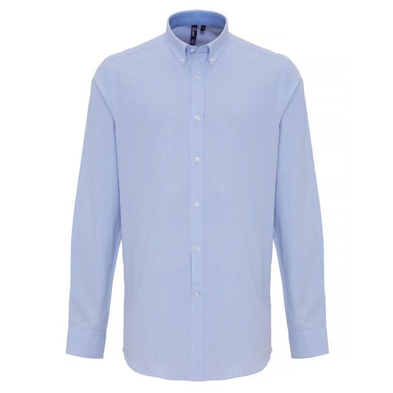 Premier Mens Cotton Rich Oxford Stripe Shirt (White/Light Blue) - Image 1