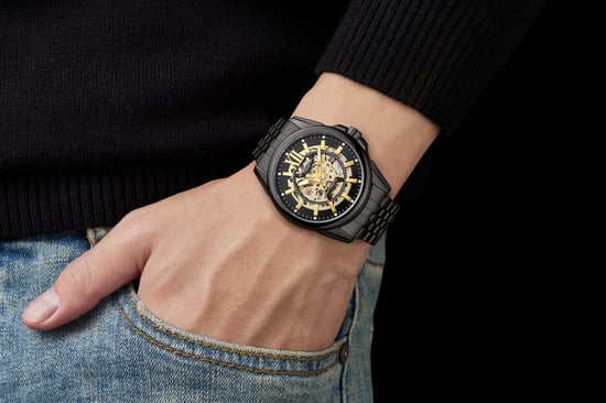 Black Skeleton Automatic Anthony James Men's Luxury Watch - Image 3