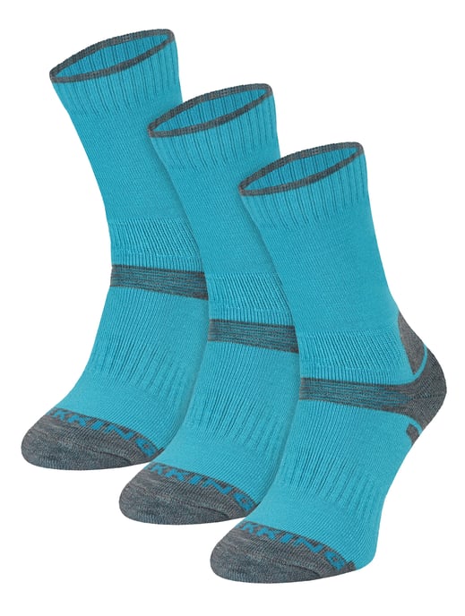 3 Pair Multipack Kids Merino Wool Hiking Socks | Lightweight Anti Blister Socks for Boys & Girls - Turquoise - Image 1