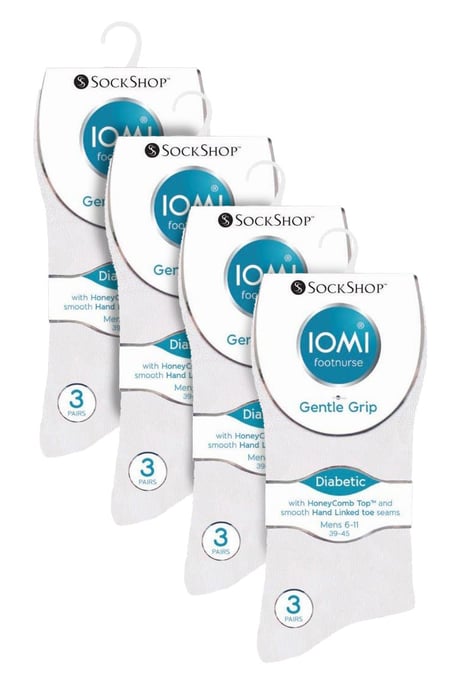 12 Pair Multipack Gentle Grip Top Diabetic Socks | IOMI | Mid Calf Loose Top Non Elastic Cotton Socks with Handlinked Seamless Toe - White - Image 2