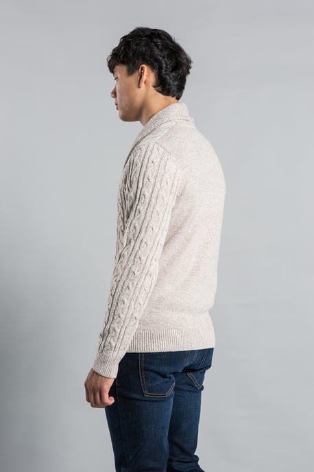 Natural Shawl Neck Cable Knit Cardigan
