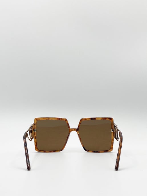 Oversized Square Sunglasses With Temple Frame Detail