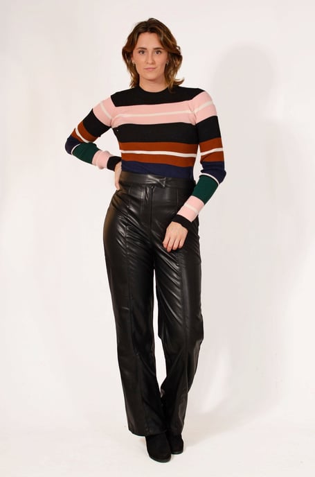 Block Stripe Skinny Rib Knit Top