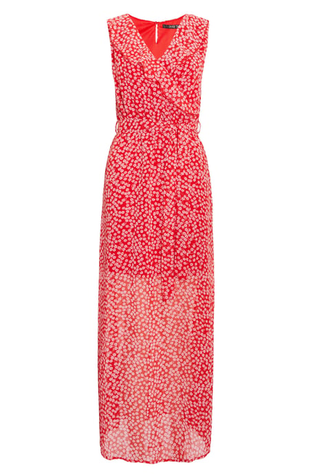 Red & White Floral Wrap Maxi Dress