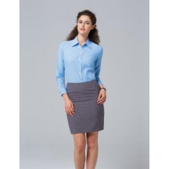 Russell Collection Ladies/Womens Long Sleeve Easy Care Oxford Shirt (Oxford Blue)