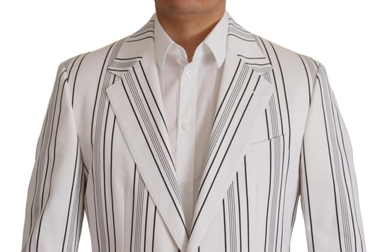 Dolce & Gabbana White Stripes Bomull Enknäppt Herrblazer - Image 2