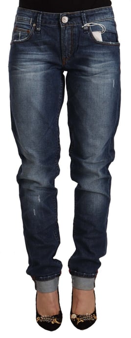 Acht Women's Blue Washed Mid Waist Slim Fit Denim Folded Hem Jeans - Image 1