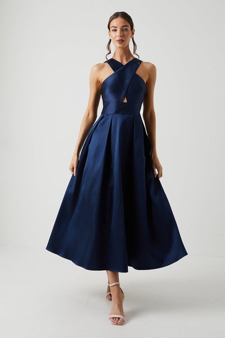 Cross Neck Twill Bridesmaids Dress