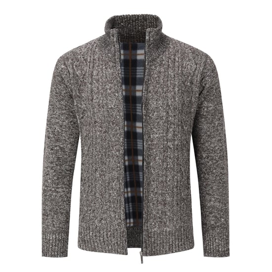Men's Cardigan with Zip Cardigan Chunky Knit with Stand-Up Collar for Winter Brown