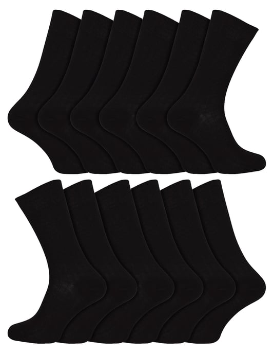 12 Pair Multipack Mens 100% Egyptian Cotton Socks | Sock Snob | Luxury Ribbed Seamless Mid Calf Black Socks - Black - Image 1