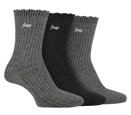 Women Bamboo Boot Socks | Jeep | Cute Ribbed Scalloped Ankle Socks for Ladies, Anti Blister Knit Cushioned Socks - Black / Charcoal - Image 1