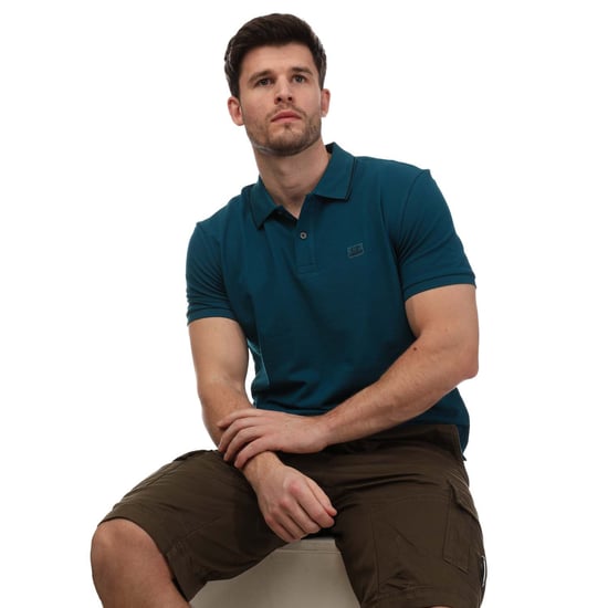 Men's C.P. Company Stretch Piquet Striped Collar Polo Shirt in Blue