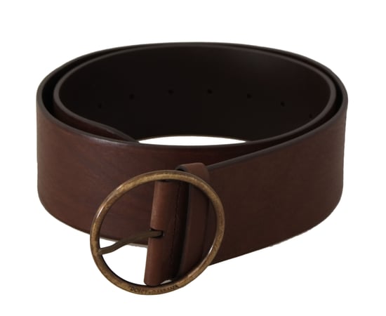 Dolce & Gabbana Women's Brown Leather Wide Waist Logo Metal Round Buckle Belt